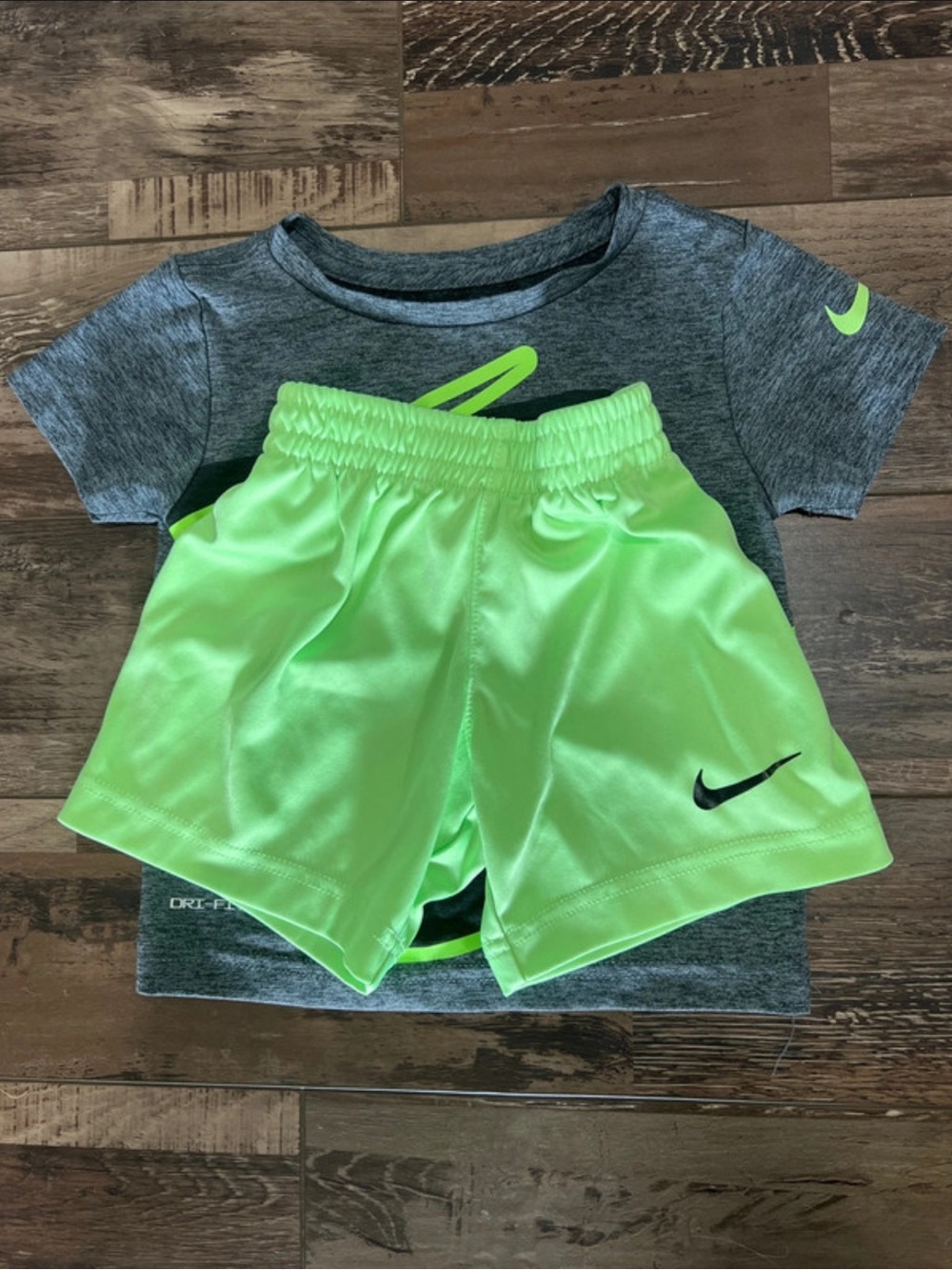 Nike Neon Lime Athletic Shorts and Gray Tee Set